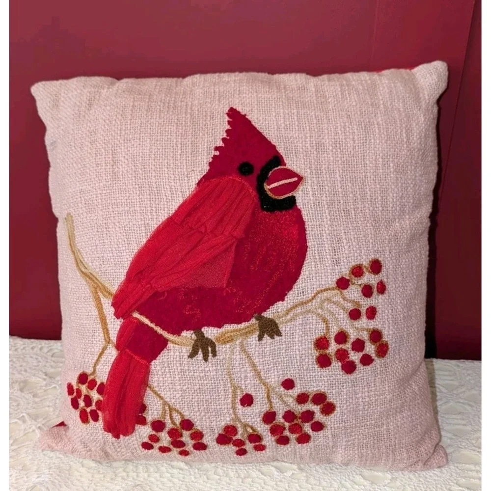 Cardinal Throw Accent Pillow Decor Red Bird 17